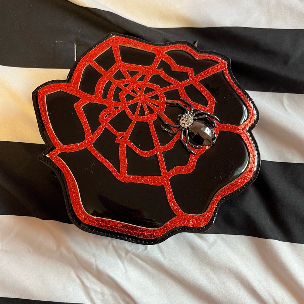 Betsey Johnson Black and Red Spider Web crossbody purse